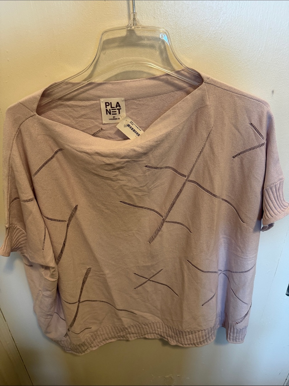 Planet by Lauren Moffatt Soft Lilac Openwork Short-Sleeve Sweater